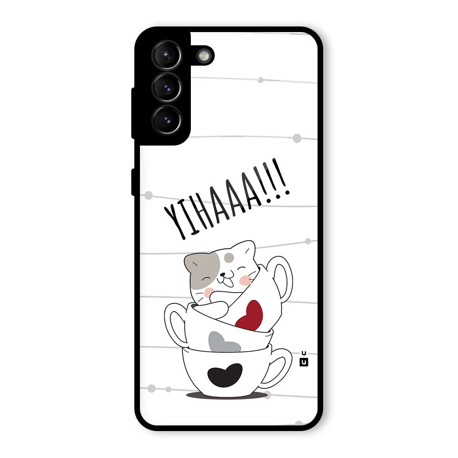 Cute Cat Cup Glass Back Case for Galaxy S21 Plus
