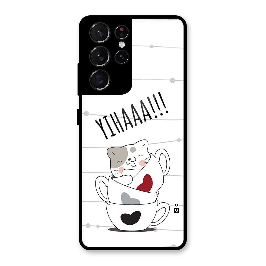 Cute Cat Cup Glass Back Case for Galaxy S21 Ultra 5G