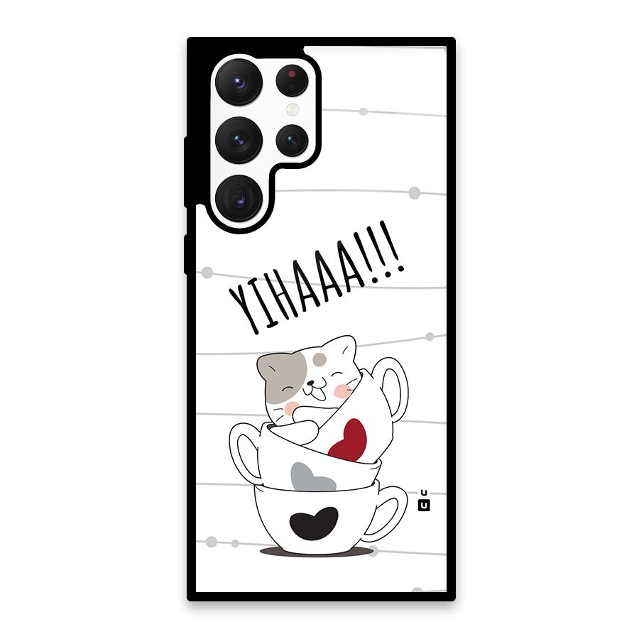 Cute Cat Cup Glass Back Case for Galaxy S22 Ultra 5G