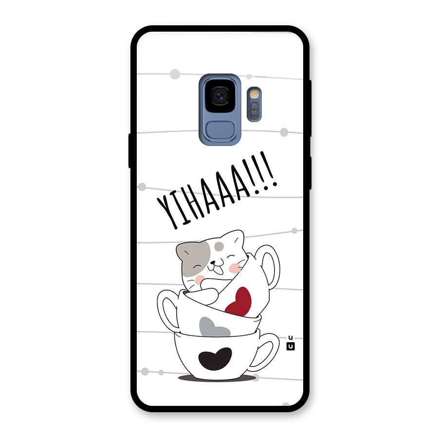 Cute Cat Cup Glass Back Case for Galaxy S9