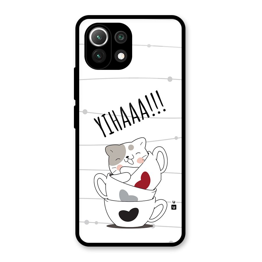 Cute Cat Cup Glass Back Case for Mi 11 Lite NE 5G