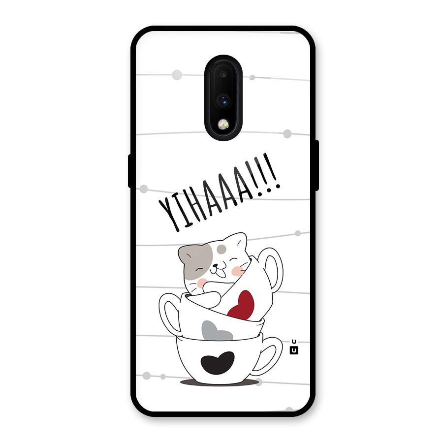 Cute Cat Cup Glass Back Case for OnePlus 7