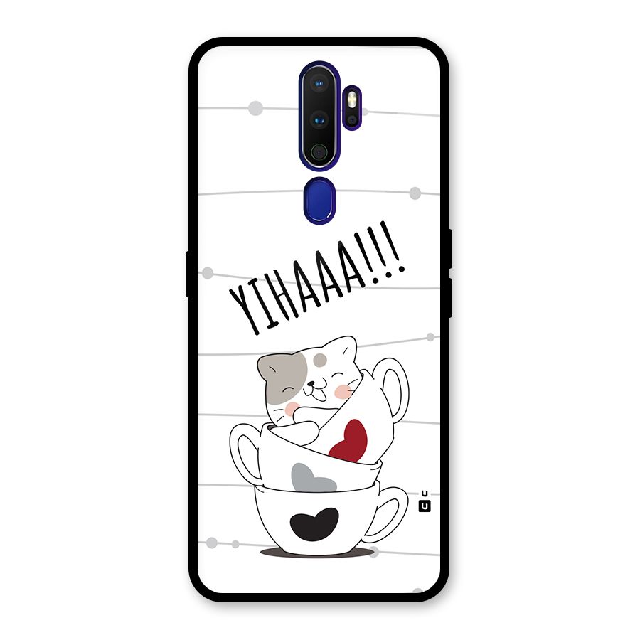 Cute Cat Cup Glass Back Case for Oppo A9 (2020)