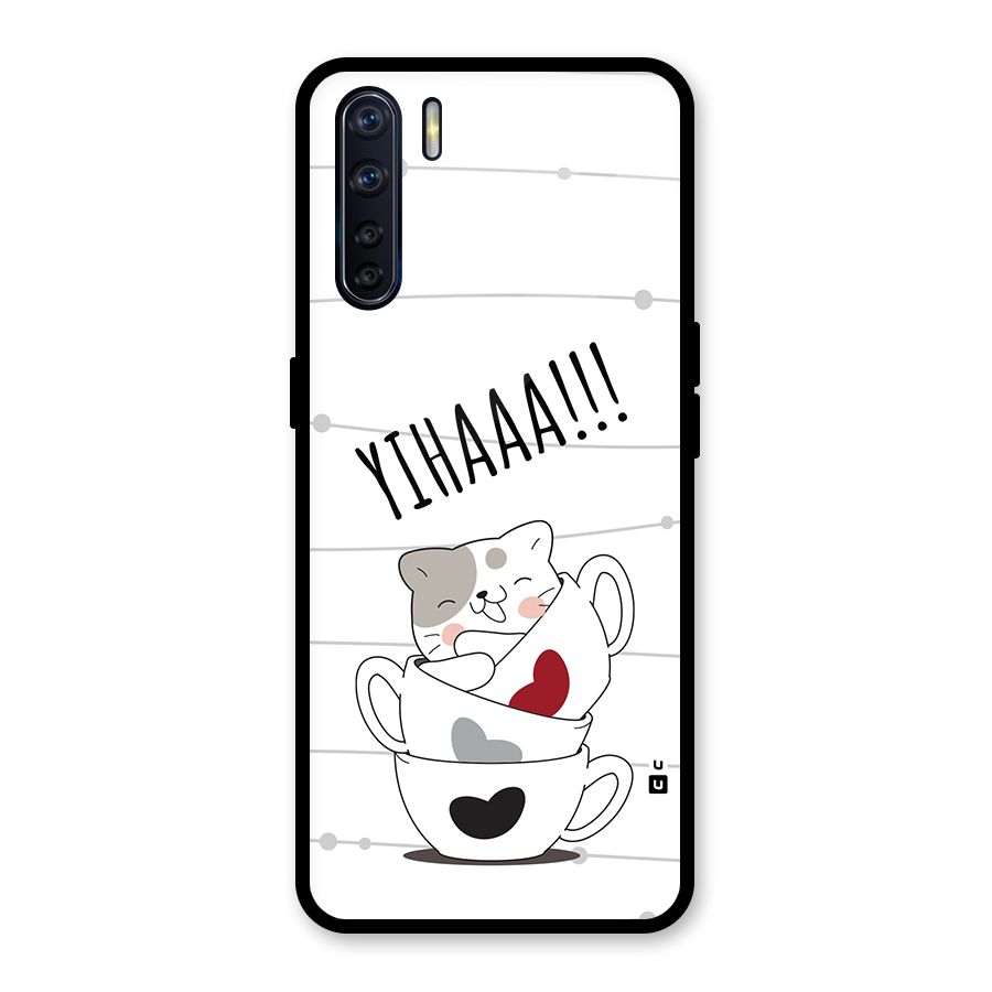Cute Cat Cup Glass Back Case for Oppo F15