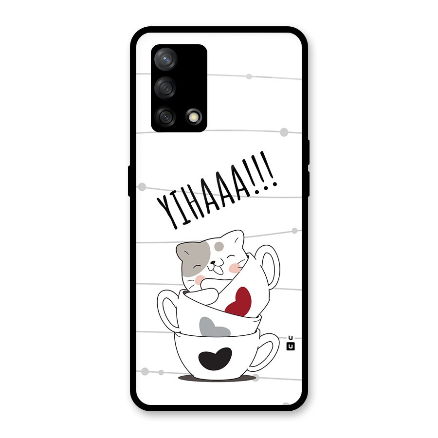 Cute Cat Cup Glass Back Case for Oppo F19
