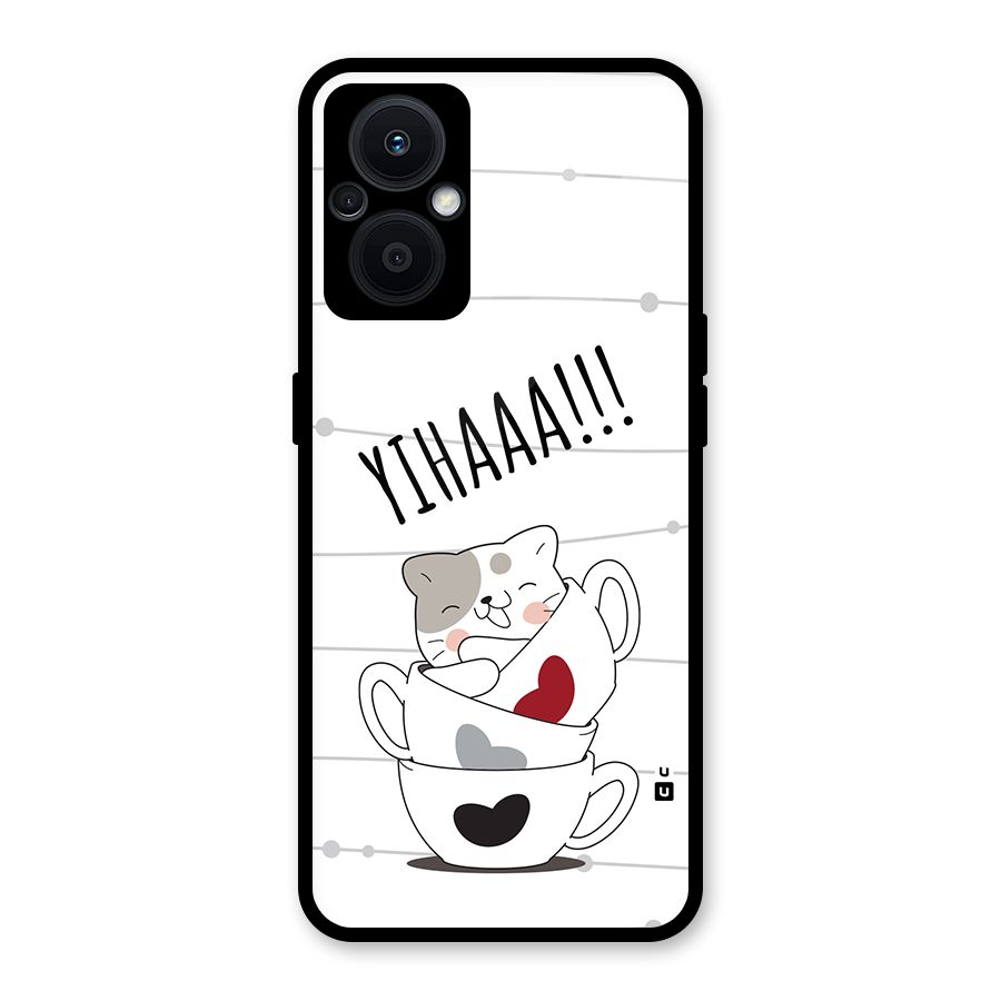 Cute Cat Cup Glass Back Case for Oppo F21s Pro 5G