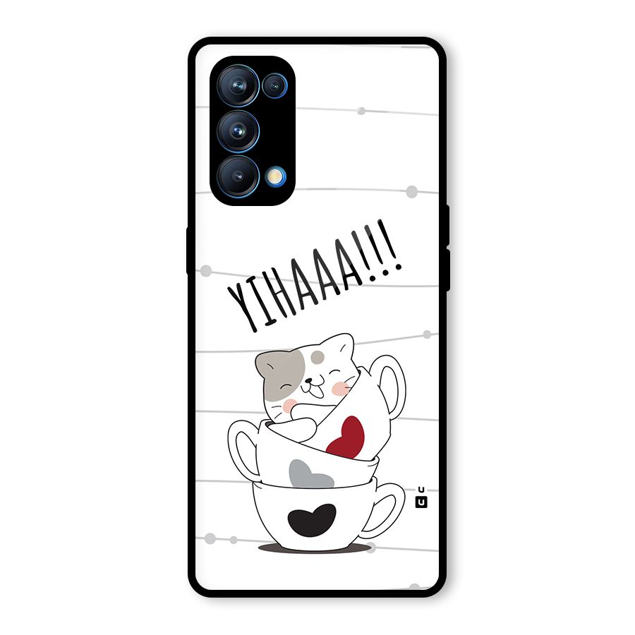 Cute Cat Cup Glass Back Case for Oppo Reno5 Pro 5G