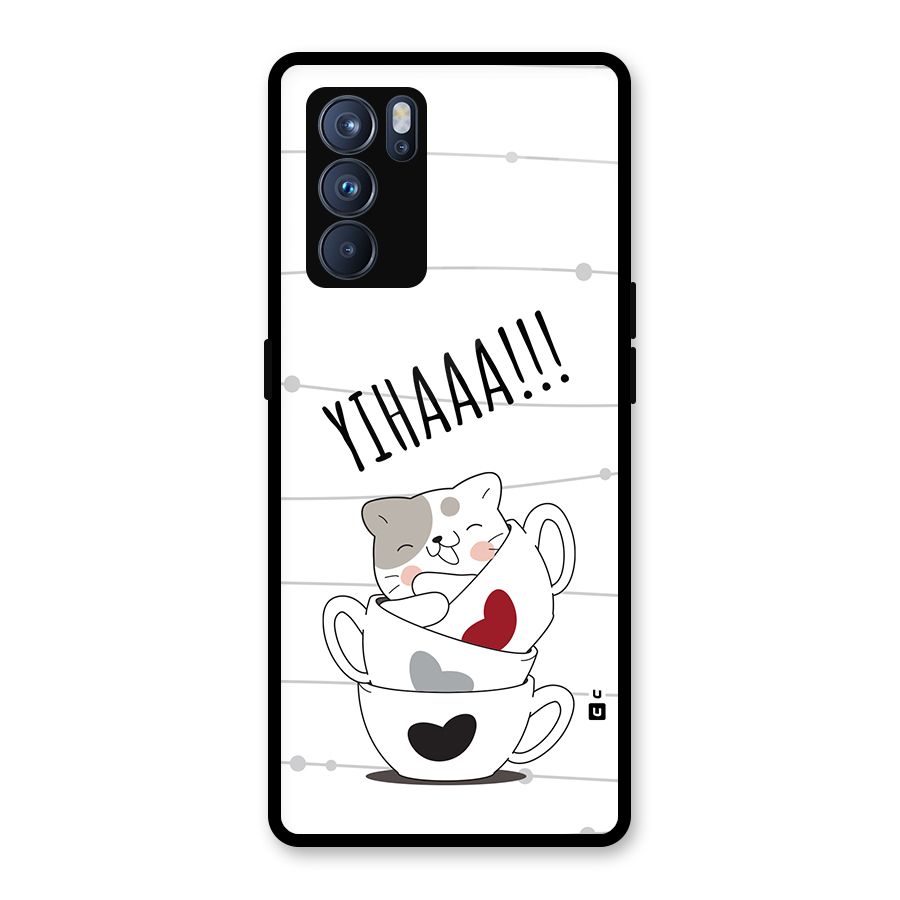 Cute Cat Cup Glass Back Case for Oppo Reno6 Pro 5G
