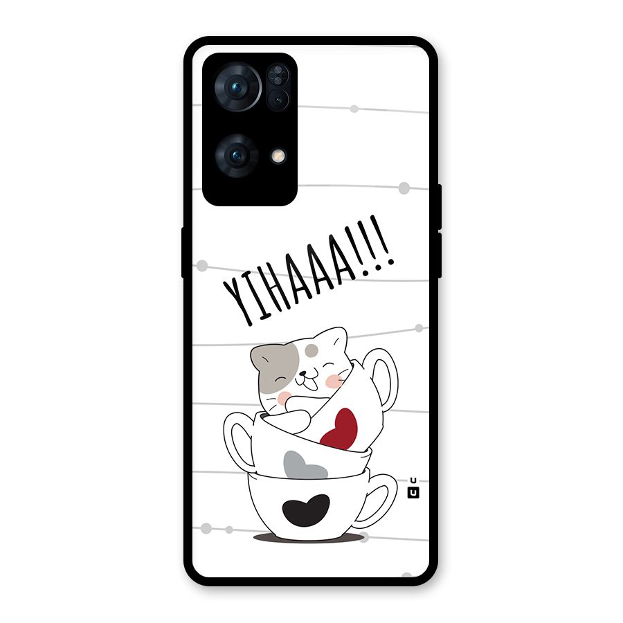 Cute Cat Cup Glass Back Case for Oppo Reno7 Pro 5G
