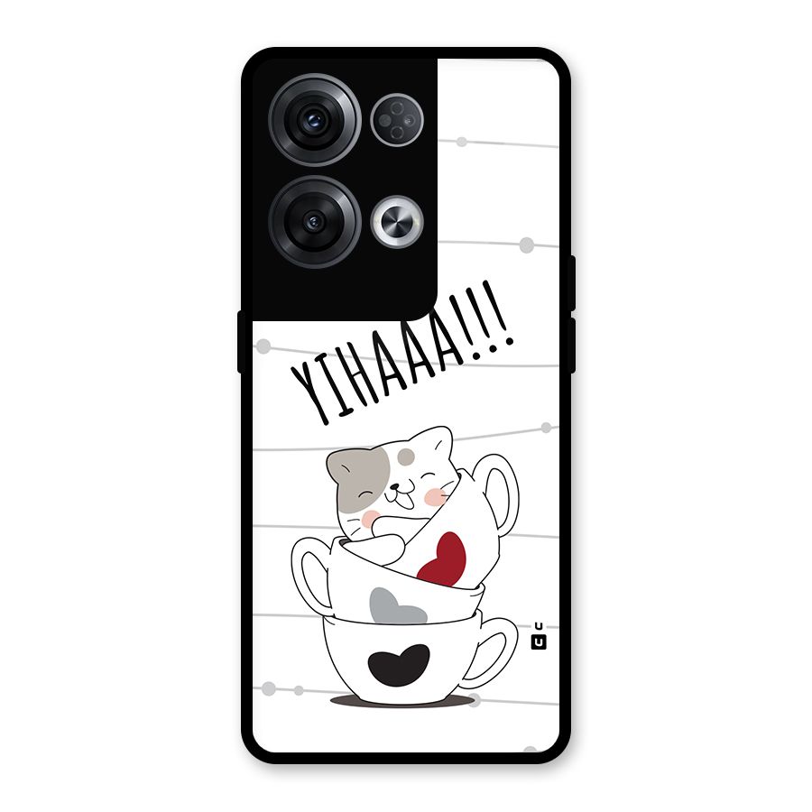 Cute Cat Cup Glass Back Case for Oppo Reno8 Pro 5G