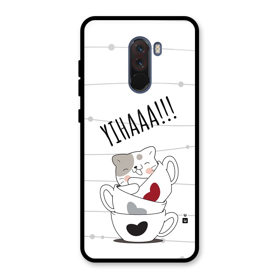 Cute Cat Cup Glass Back Case for Poco F1