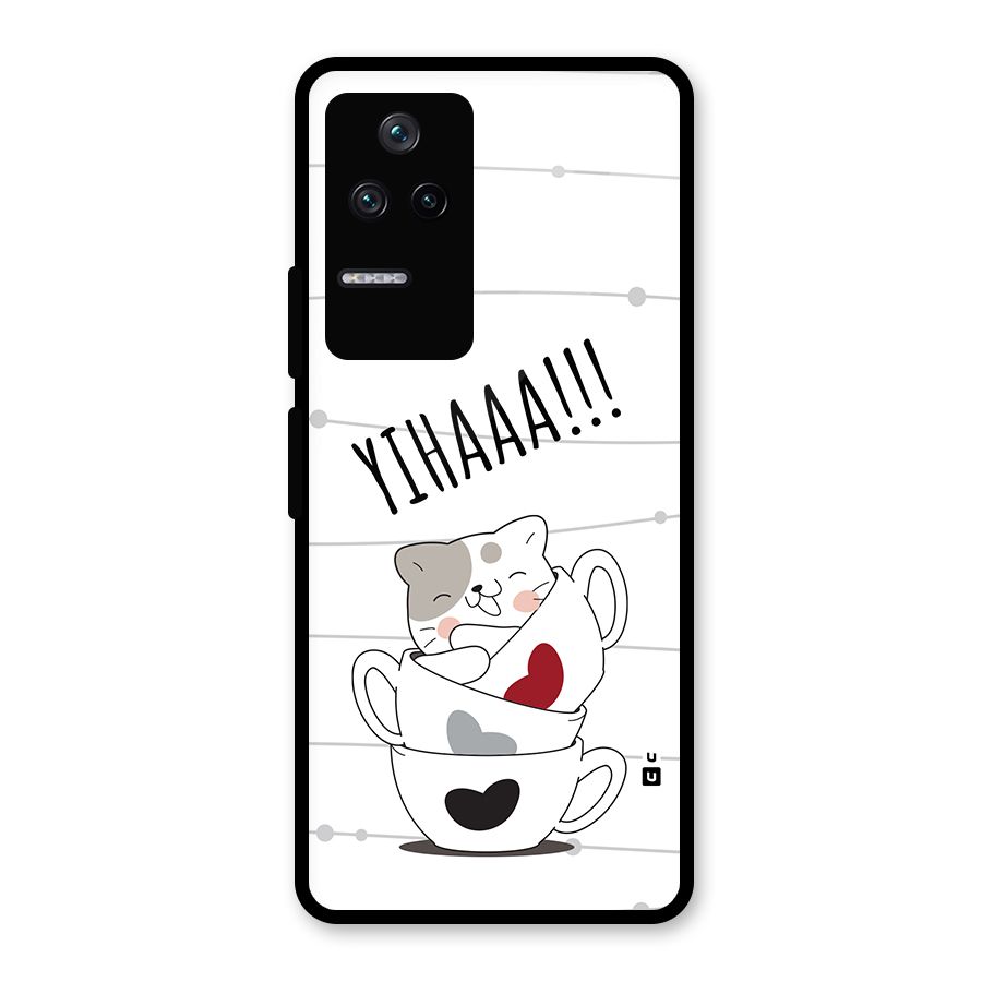 Cute Cat Cup Glass Back Case for Poco F4 5G