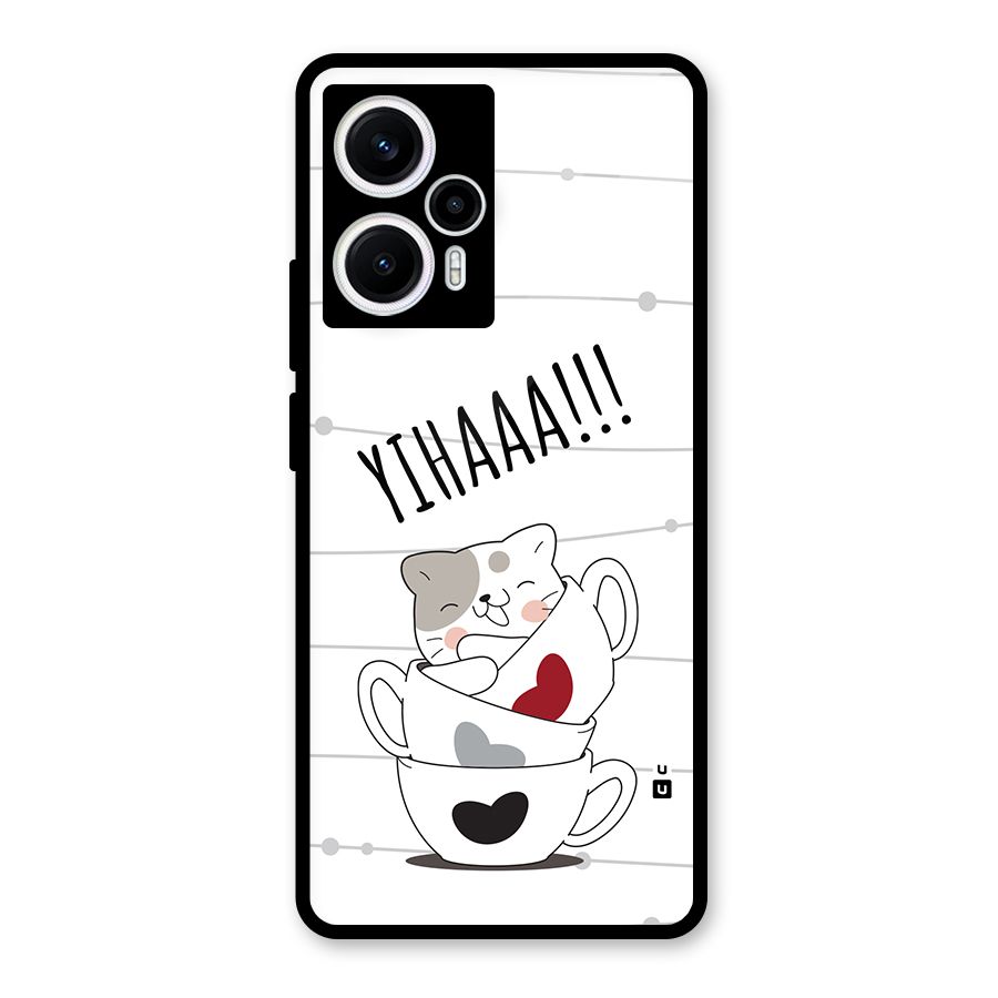 Cute Cat Cup Glass Back Case for Poco F5