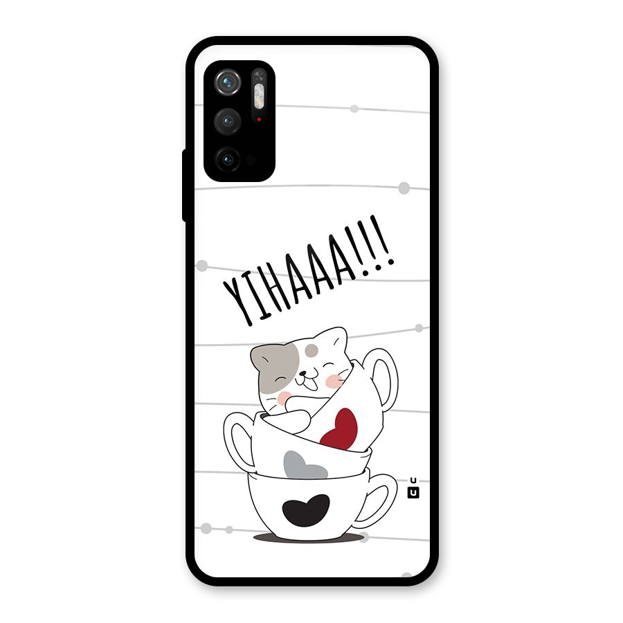 Cute Cat Cup Glass Back Case for Poco M3 Pro 5G
