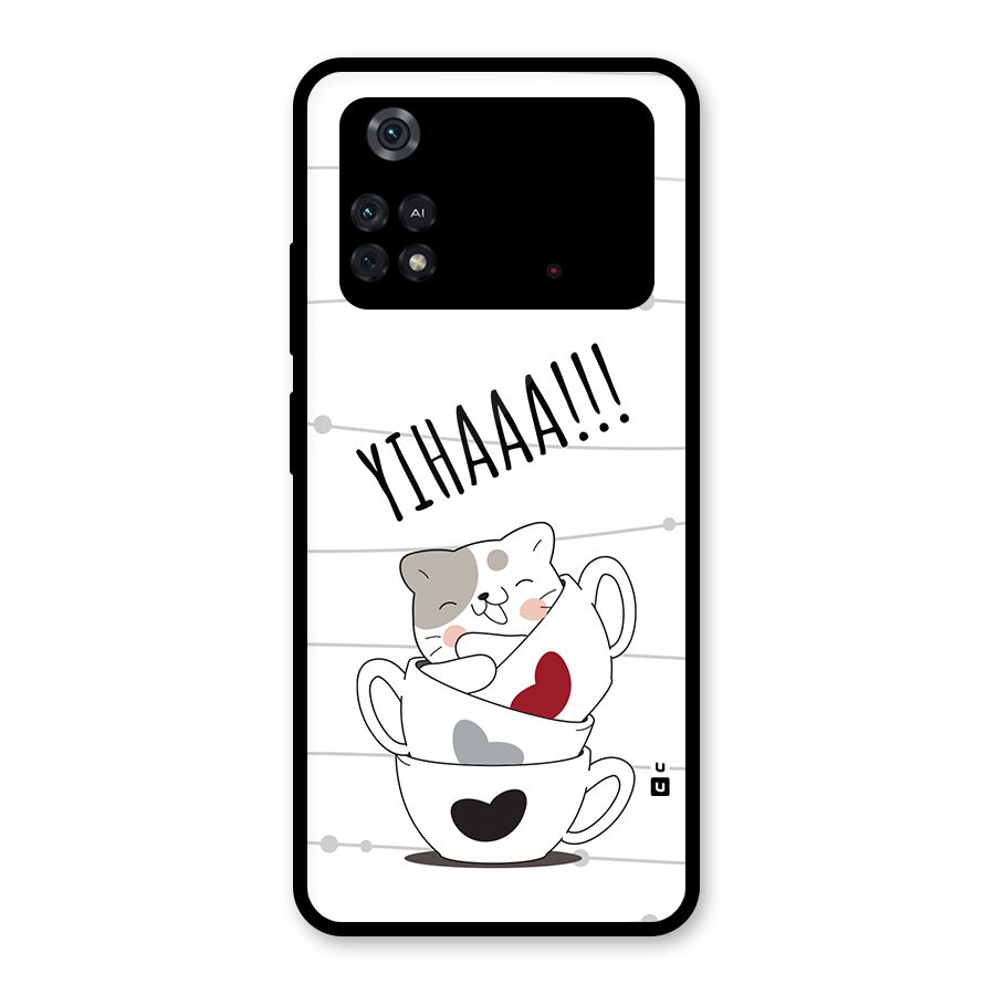 Cute Cat Cup Glass Back Case for Poco M4 Pro 4G