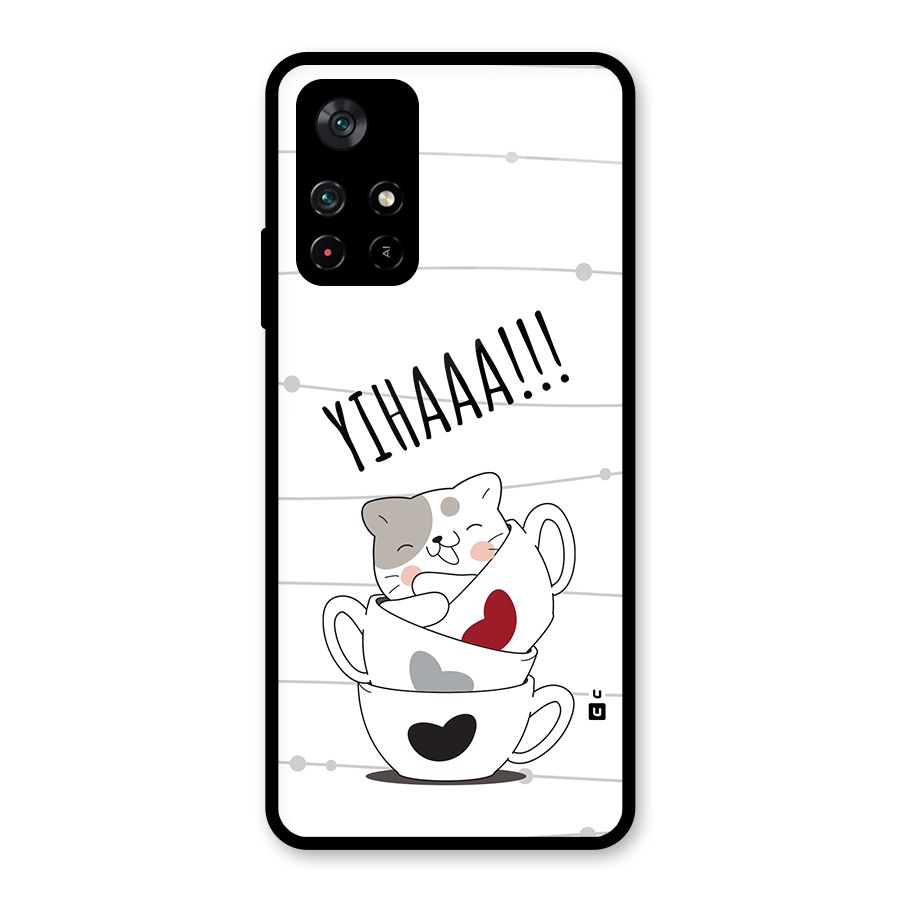 Cute Cat Cup Glass Back Case for Poco M4 Pro 5G