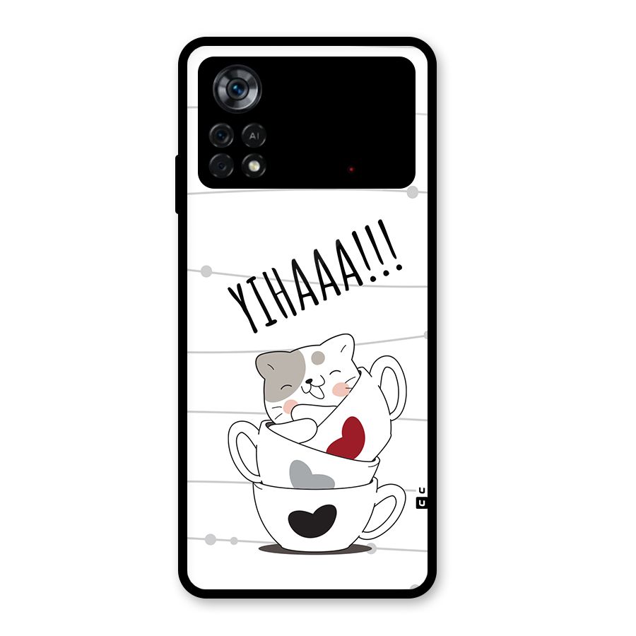 Cute Cat Cup Glass Back Case for Poco X4 Pro 5G