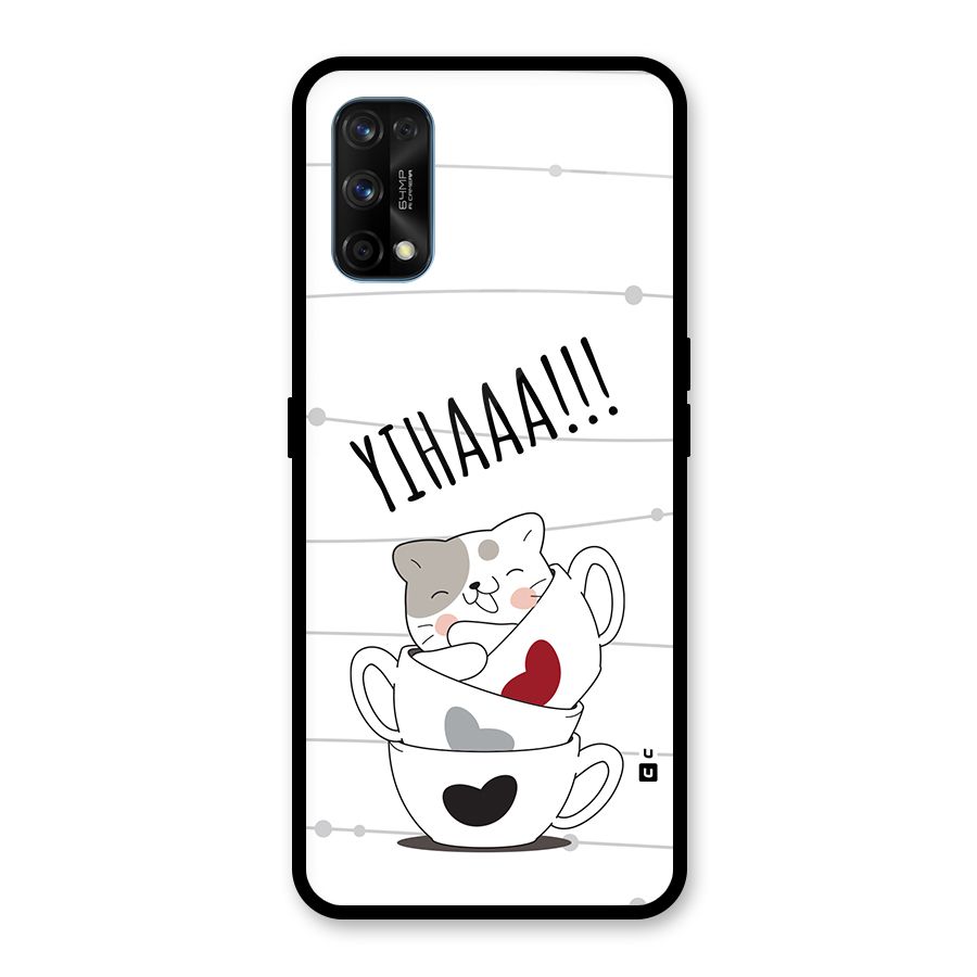 Cute Cat Cup Glass Back Case for Realme 7 Pro
