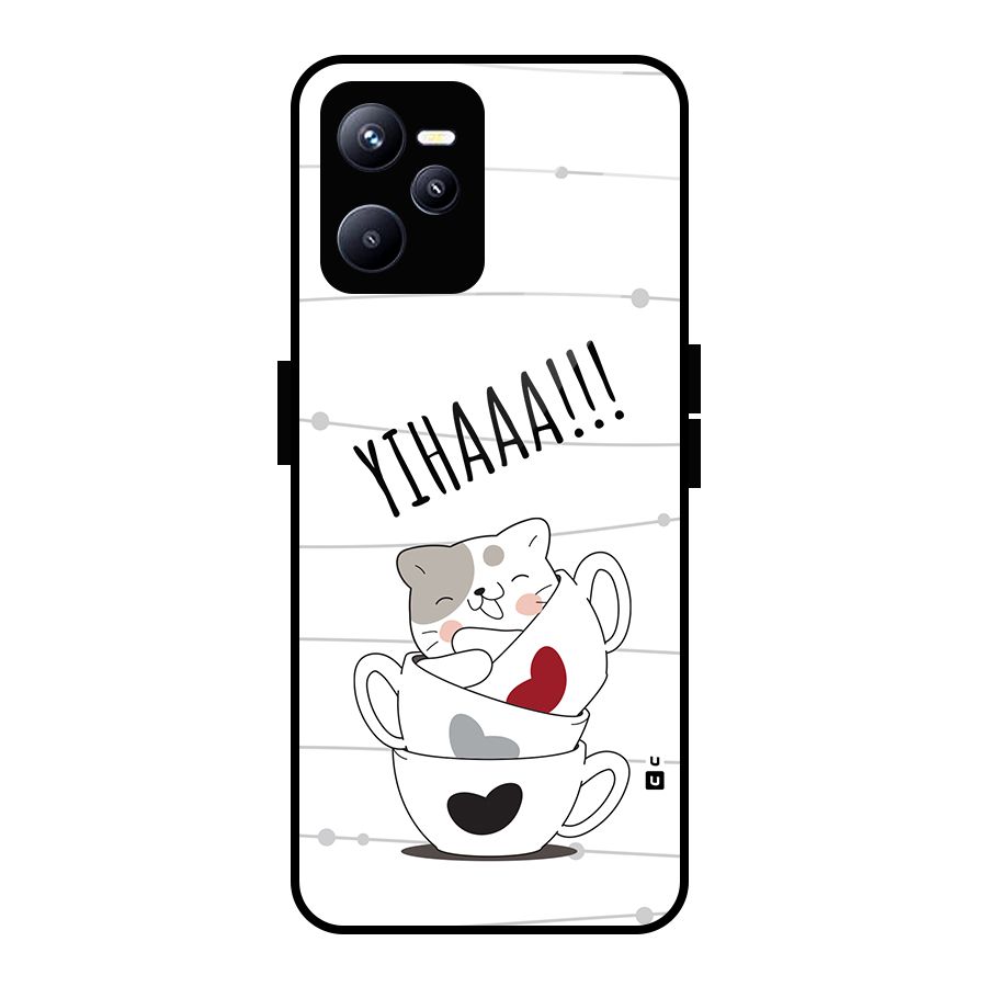 Cute Cat Cup Glass Back Case for Realme C35