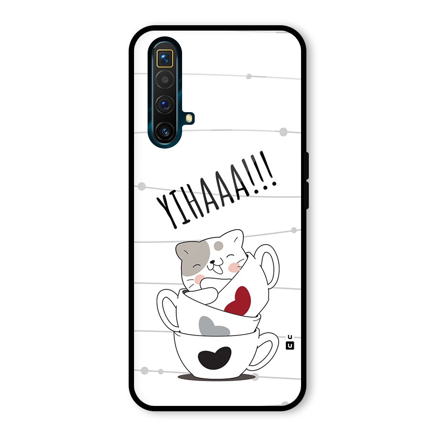 Cute Cat Cup Glass Back Case for Realme X3