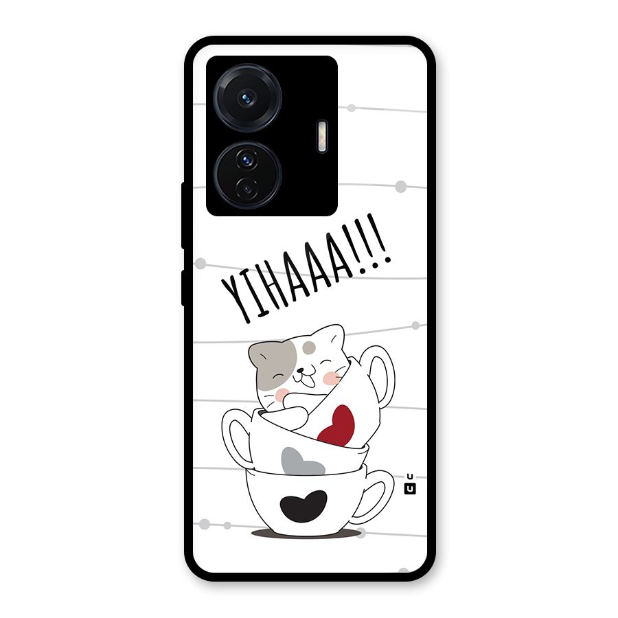 Cute Cat Cup Glass Back Case for Vivo T1 Pro
