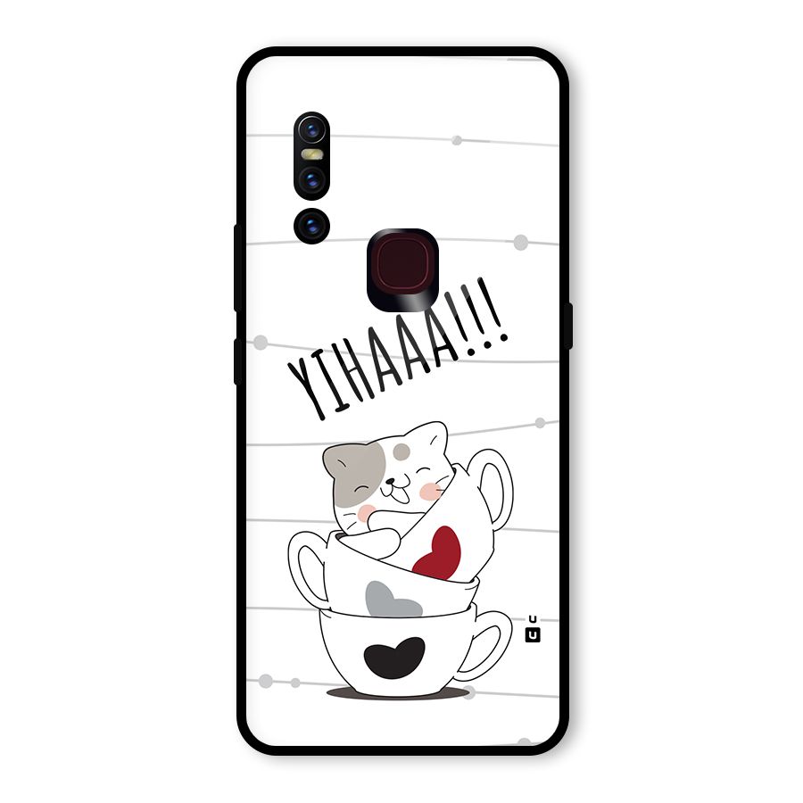 Cute Cat Cup Glass Back Case for Vivo V15