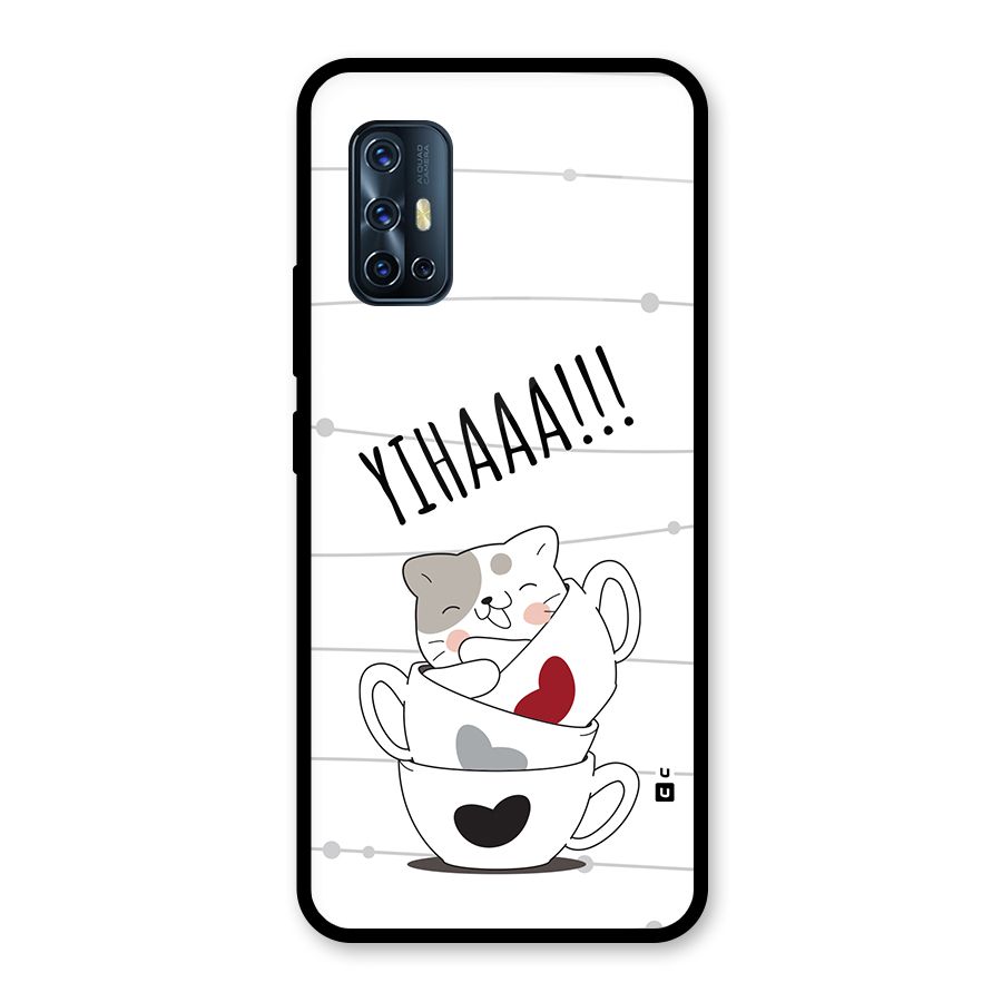 Cute Cat Cup Glass Back Case for Vivo V17