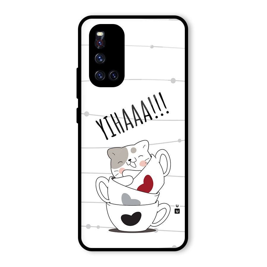 Cute Cat Cup Glass Back Case for Vivo V19