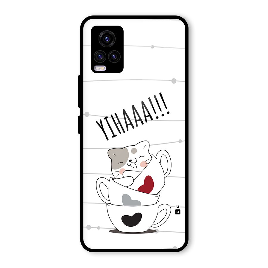 Cute Cat Cup Glass Back Case for Vivo V20