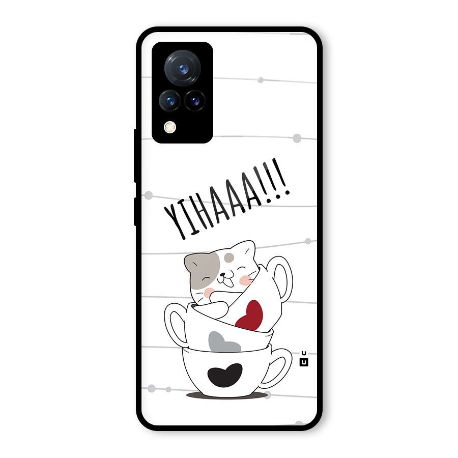 Cute Cat Cup Glass Back Case for Vivo V21 5G