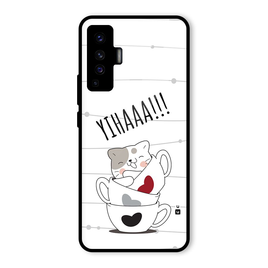 Cute Cat Cup Glass Back Case for Vivo X50