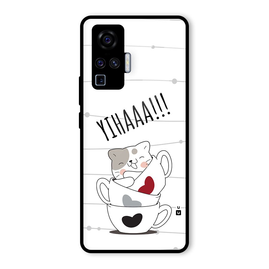 Cute Cat Cup Glass Back Case for Vivo X50 Pro