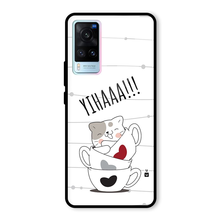 Cute Cat Cup Glass Back Case for Vivo X60