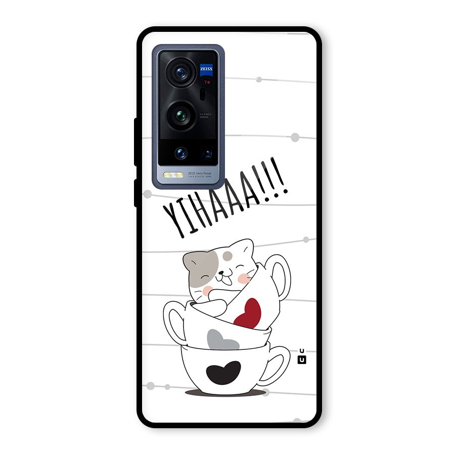 Cute Cat Cup Glass Back Case for Vivo X60 Pro Plus