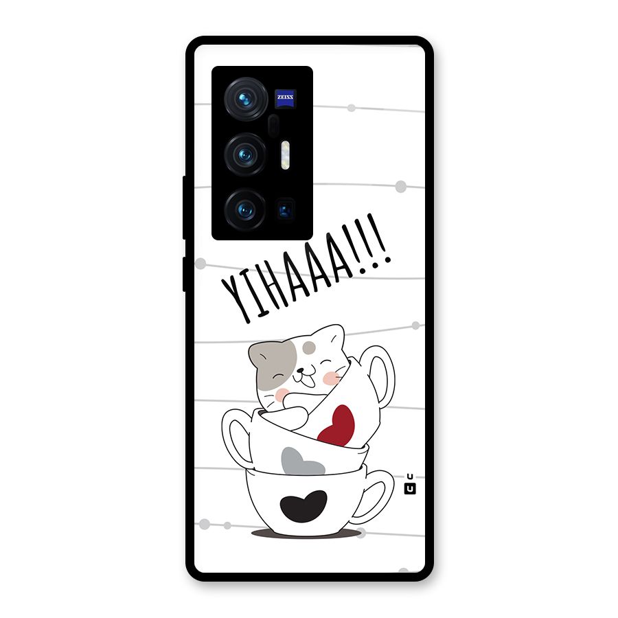 Cute Cat Cup Glass Back Case for Vivo X70 Pro Plus