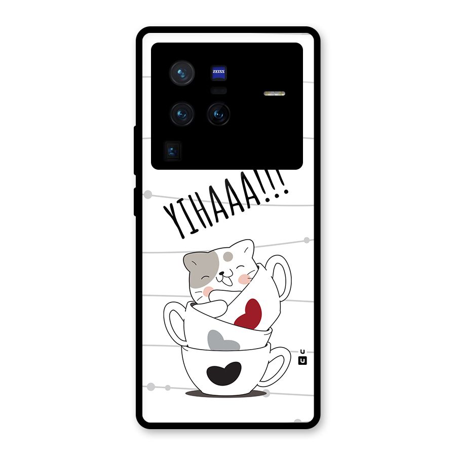 Cute Cat Cup Glass Back Case for Vivo X80 Pro
