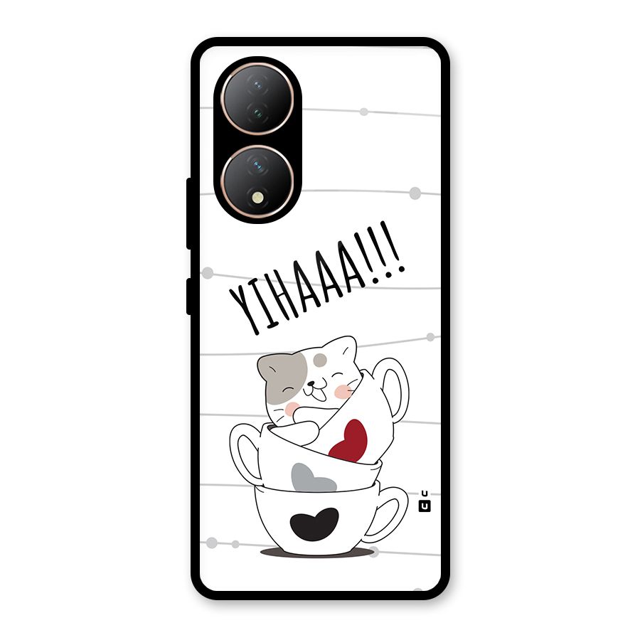 Cute Cat Cup Glass Back Case for Vivo Y100