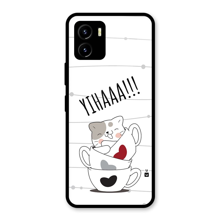 Cute Cat Cup Glass Back Case for Vivo Y15s