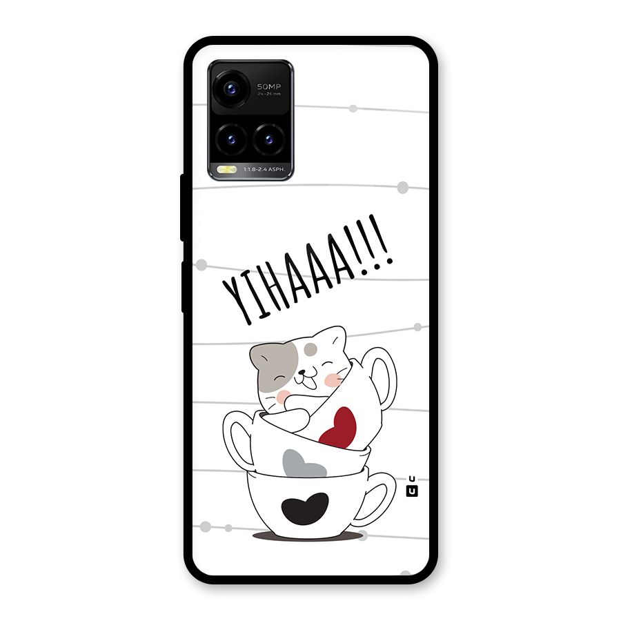 Cute Cat Cup Glass Back Case for Vivo Y33s