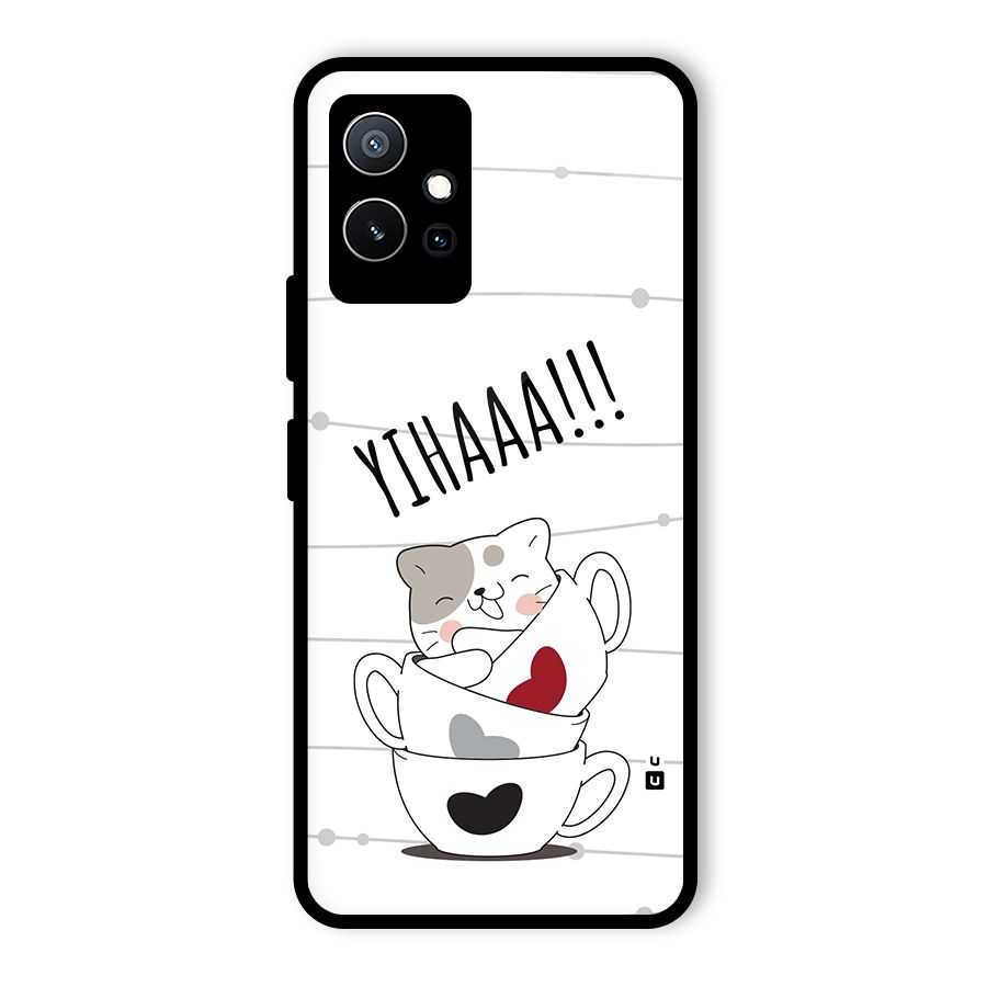 Cute Cat Cup Glass Back Case for Vivo Y75 5G