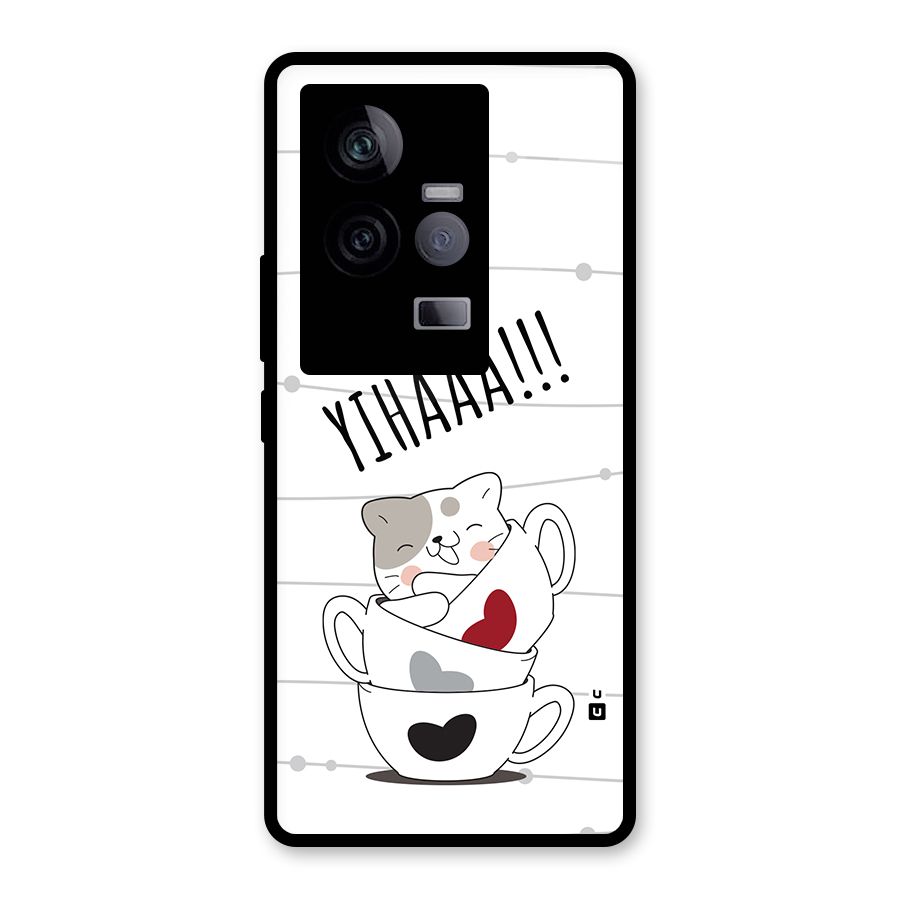 Cute Cat Cup Glass Back Case for Vivo iQOO 11 5G
