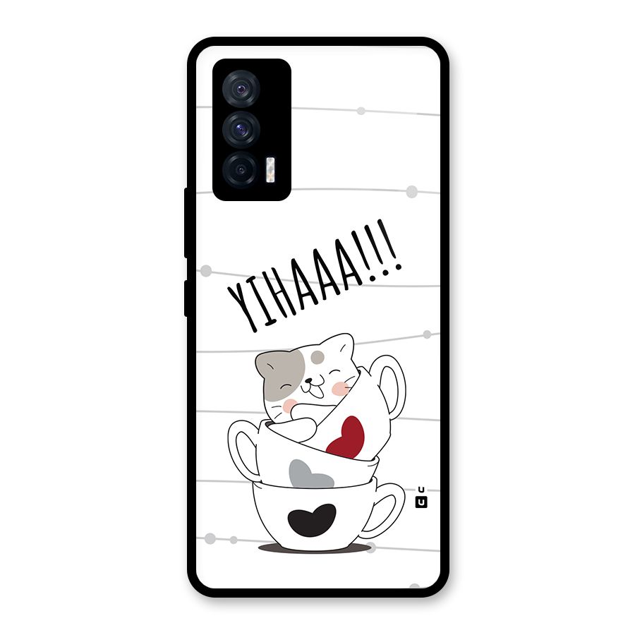 Cute Cat Cup Glass Back Case for Vivo iQOO 7 5G