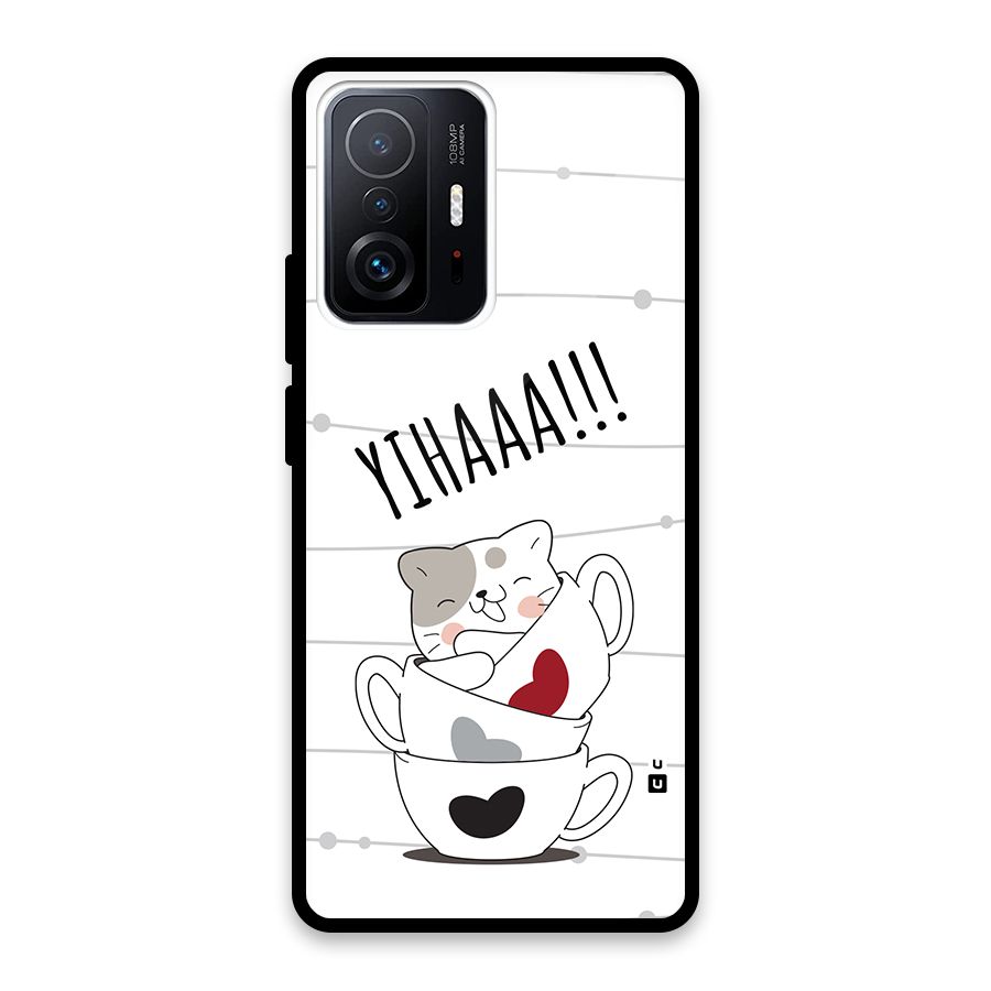 Cute Cat Cup Glass Back Case for Xiaomi 11T Pro