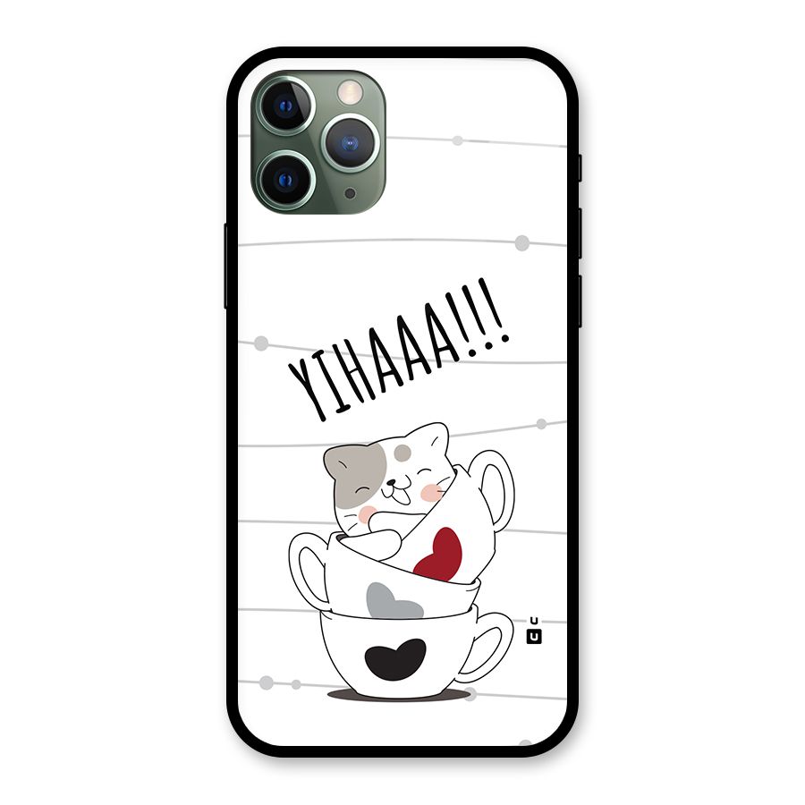 Cute Cat Cup Glass Back Case for iPhone 11 Pro