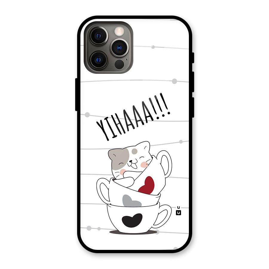 Cute Cat Cup Glass Back Case for iPhone 12 Pro