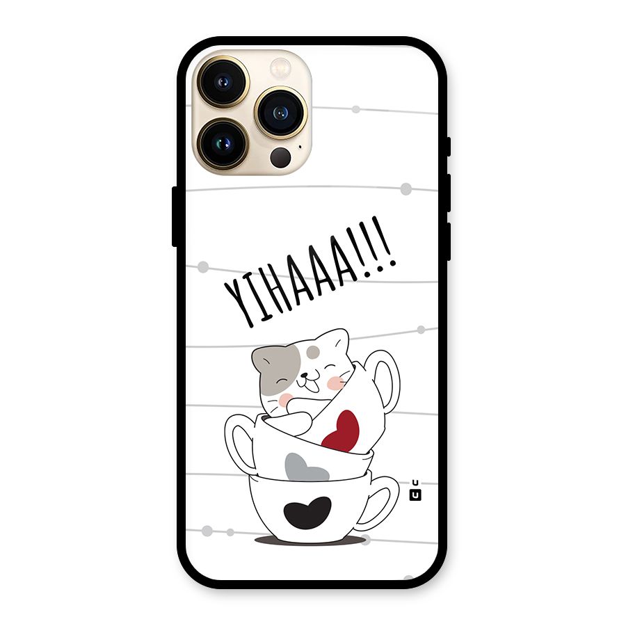 Cute Cat Cup Glass Back Case for iPhone 13 Pro Max