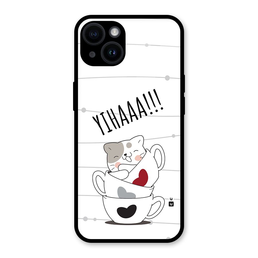Cute Cat Cup Glass Back Case for iPhone 14