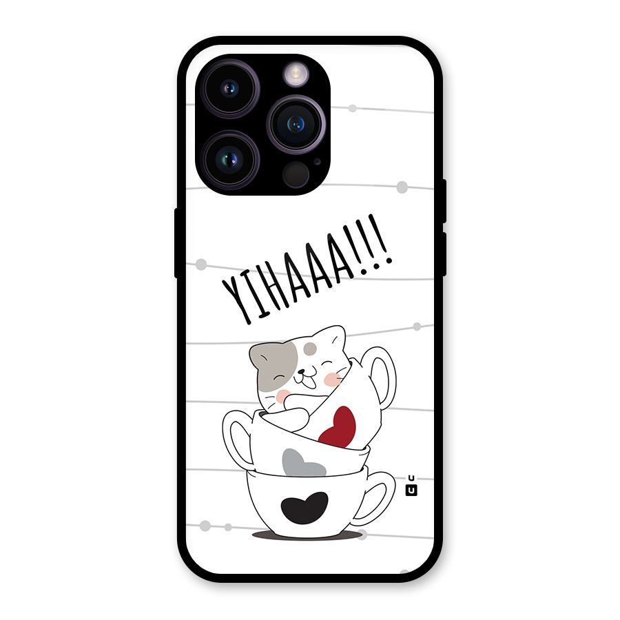 Cute Cat Cup Glass Back Case for iPhone 14 Pro