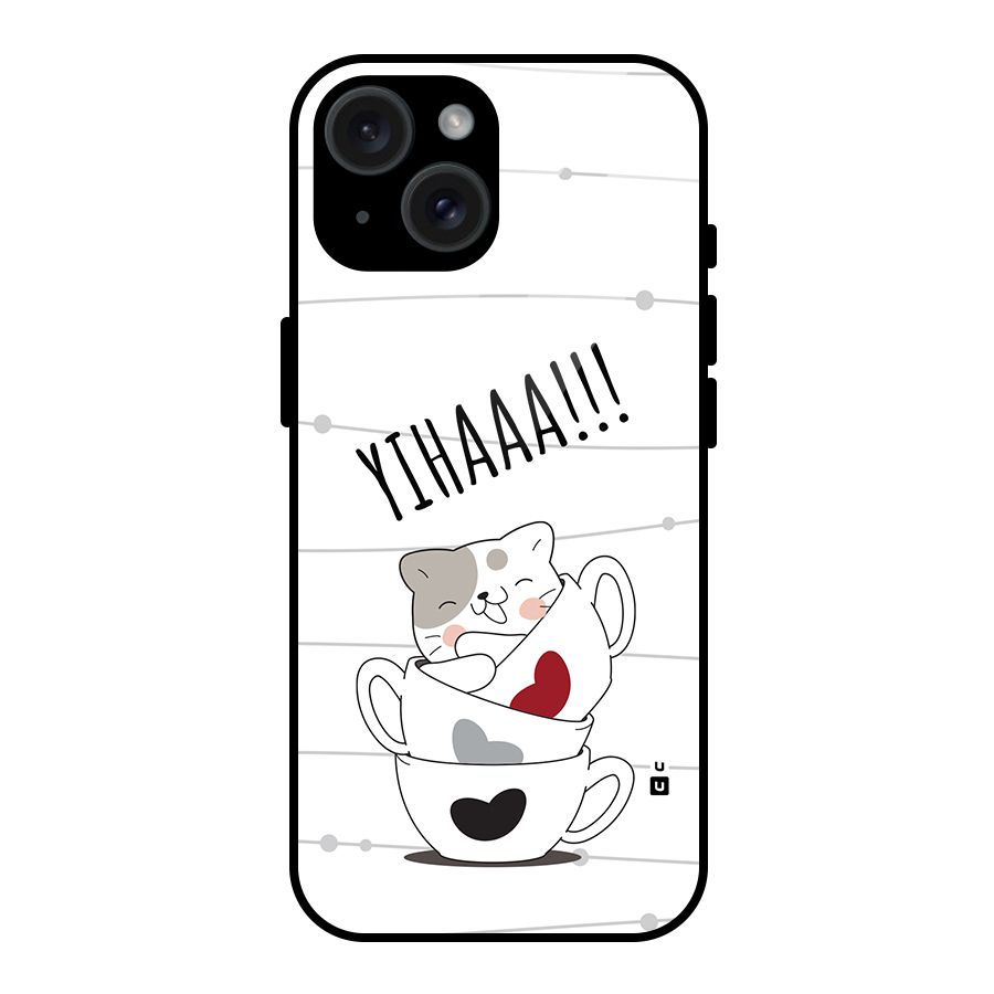 Cute Cat Cup Glass Back Case for iPhone 15