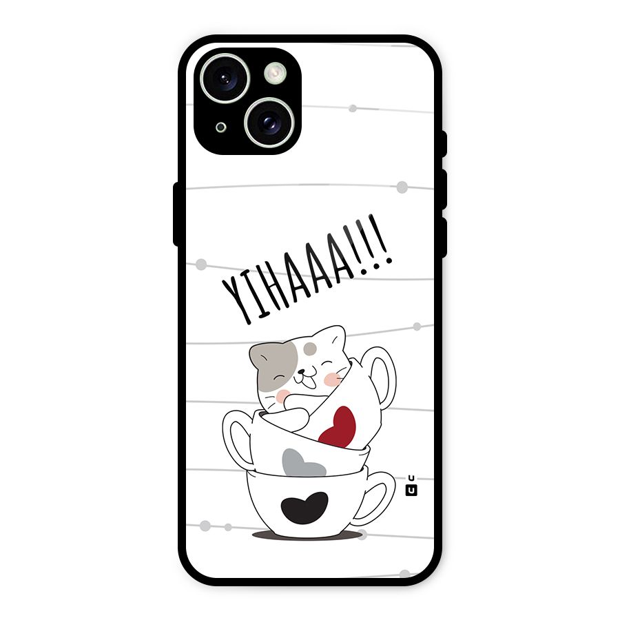 Cute Cat Cup Glass Back Case for iPhone 15 Plus
